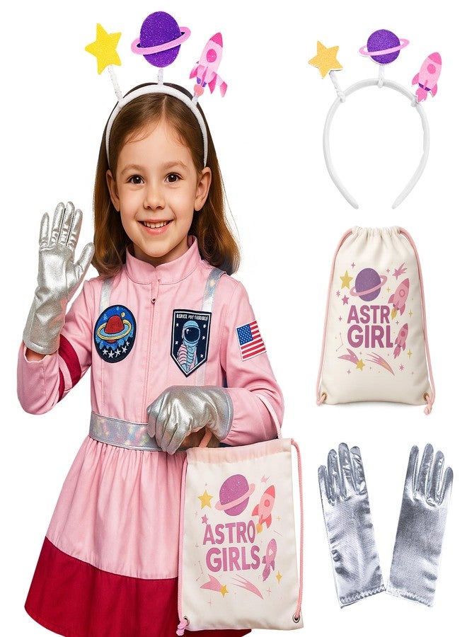 ZZIHAN Kids Astronaut Costume for Girls - Pink Space Costume with Rocket Headband, Gloves & Backpack |6-8 Years, Halloween, Career Day, Birthday Gift, Dress Up & Pretend Play Outfit - Image 1
